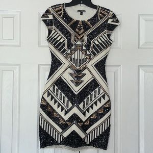 Express Bodycon Cap Sleeve Aztec Sequin Dress Extra Small